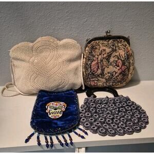 Antique Beaded Small Purse Lot of 4 Julius Resneck Tapestry Skull LA Regale LTD